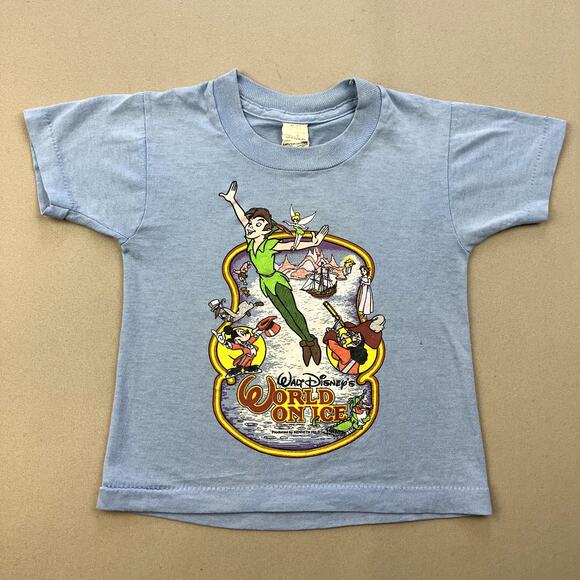 Vintage Disney Peter Pan T-Shirt Baby 3-6M Blue World On Ice Captain Hook 80s